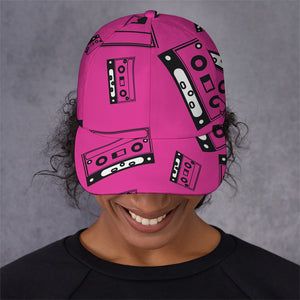 Pink Cassette Tape Pattern Print Baseball Cap