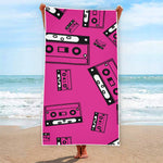 Pink Cassette Tape Pattern Print Beach Towel