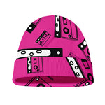 Pink Cassette Tape Pattern Print Beanie