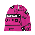 Pink Cassette Tape Pattern Print Beanie