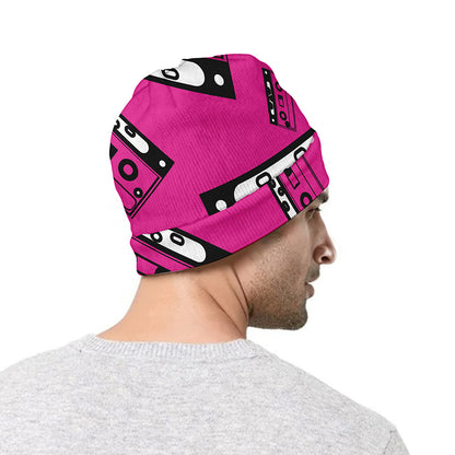 Pink Cassette Tape Pattern Print Beanie