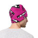 Pink Cassette Tape Pattern Print Beanie