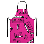 Pink Cassette Tape Pattern Print Bib Apron With Pocket