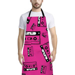Pink Cassette Tape Pattern Print Bib Apron With Pocket