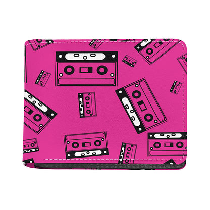 Pink Cassette Tape Pattern Print Bifold Wallet