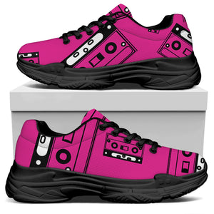 Pink Cassette Tape Pattern Print Black Chunky Shoes