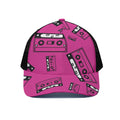 Pink Cassette Tape Pattern Print Black Mesh Trucker Hat