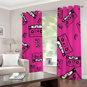 Pink Cassette Tape Pattern Print Blackout Grommet Curtains