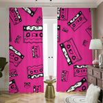 Pink Cassette Tape Pattern Print Blackout Pencil Pleat Curtains