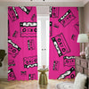 Pink Cassette Tape Pattern Print Blackout Pencil Pleat Curtains