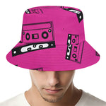 Pink Cassette Tape Pattern Print Bucket Hat