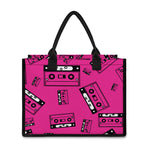 Pink Cassette Tape Pattern Print Canvas Tote Bag
