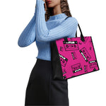 Pink Cassette Tape Pattern Print Canvas Tote Bag