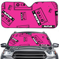 Pink Cassette Tape Pattern Print Car Windshield Sun Shade