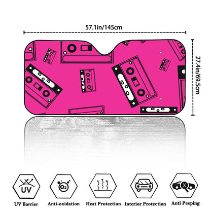 Pink Cassette Tape Pattern Print Car Windshield Sun Shade