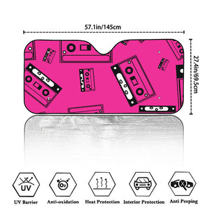 Pink Cassette Tape Pattern Print Car Windshield Sun Shade