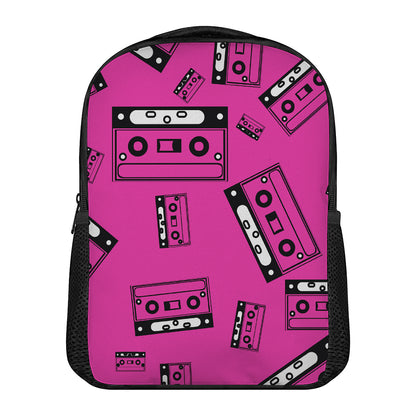 Pink Cassette Tape Pattern Print Casual Backpack