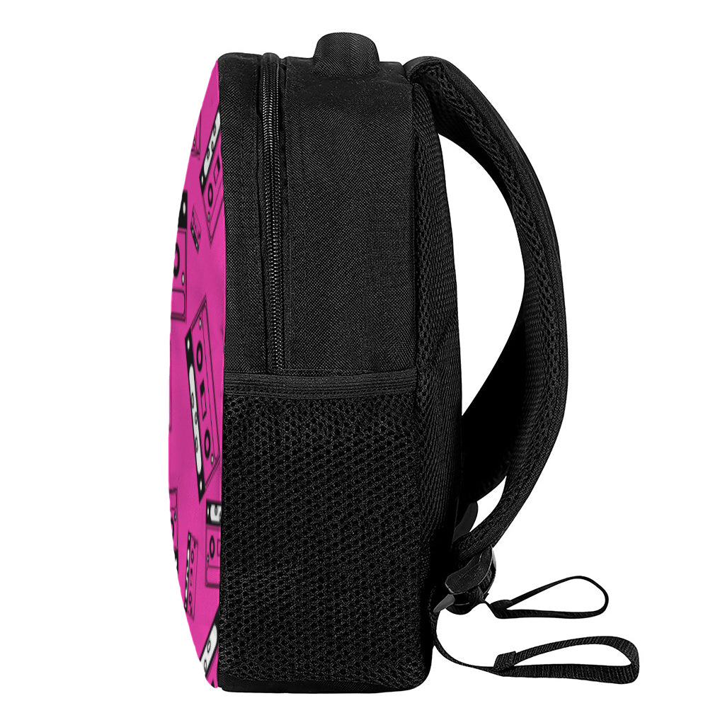 Pink Cassette Tape Pattern Print Casual Backpack