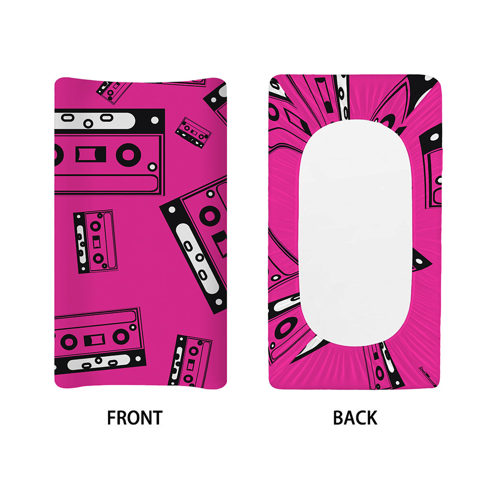 Pink Cassette Tape Pattern Print Changing Pad Cover