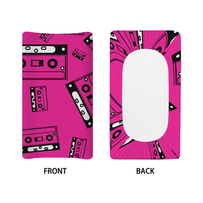 Pink Cassette Tape Pattern Print Changing Pad Cover