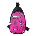 Pink Cassette Tape Pattern Print Chest Bag