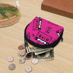 Pink Cassette Tape Pattern Print Coin Purse