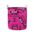 Pink Cassette Tape Pattern Print Collapsible Laundry Basket