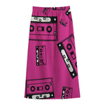 Pink Cassette Tape Pattern Print Cotton Front Slit Maxi Skirt