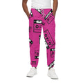 Pink Cassette Tape Pattern Print Cotton Sweatpants