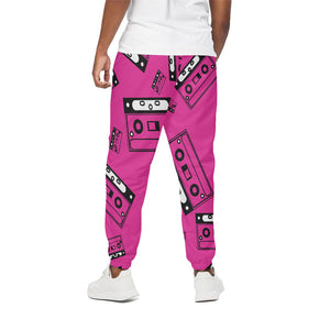 Pink Cassette Tape Pattern Print Cotton Pants