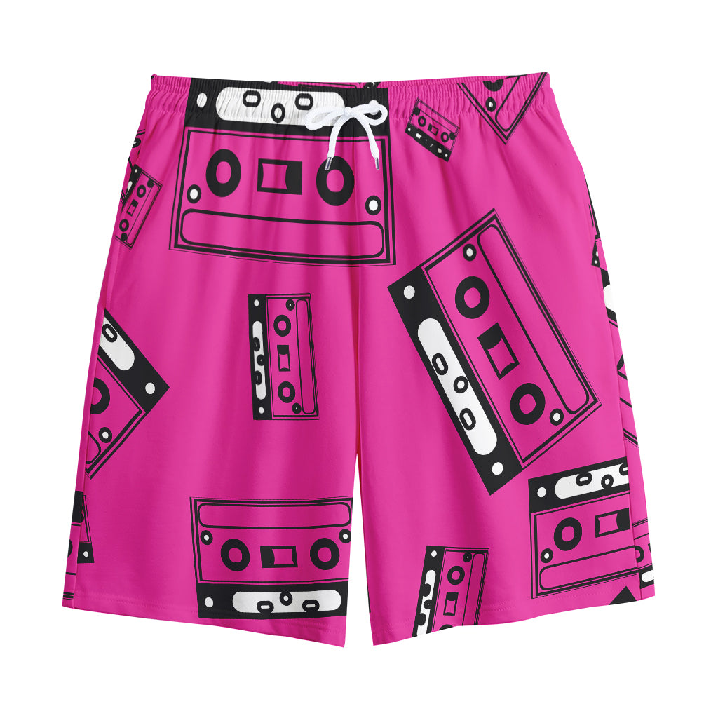 Pink Cassette Tape Pattern Print Cotton Shorts