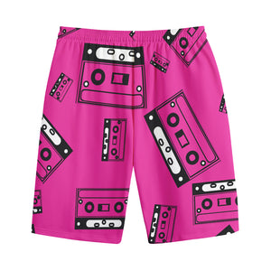 Pink Cassette Tape Pattern Print Cotton Shorts