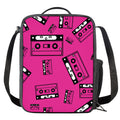 Pink Cassette Tape Pattern Print Crossbody Lunch Bag
