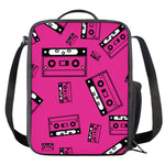 Pink Cassette Tape Pattern Print Crossbody Lunch Bag