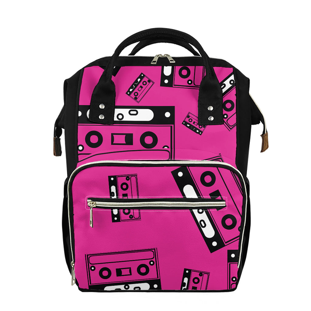 Pink Cassette Tape Pattern Print Diaper Bag