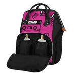 Pink Cassette Tape Pattern Print Diaper Bag