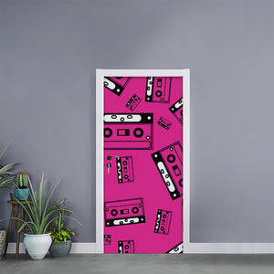 Pink Cassette Tape Pattern Print Door Sticker