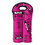 Pink Cassette Tape Pattern Print Double Neoprene Wine Tote