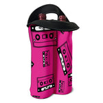 Pink Cassette Tape Pattern Print Double Neoprene Wine Tote