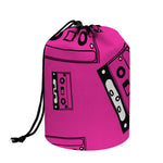 Pink Cassette Tape Pattern Print Drawstring Makeup Bag