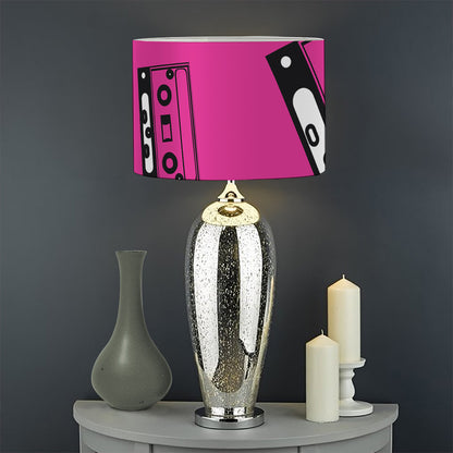 Pink Cassette Tape Pattern Print Drum Lamp Shade