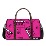Pink Cassette Tape Pattern Print Duffle Bag