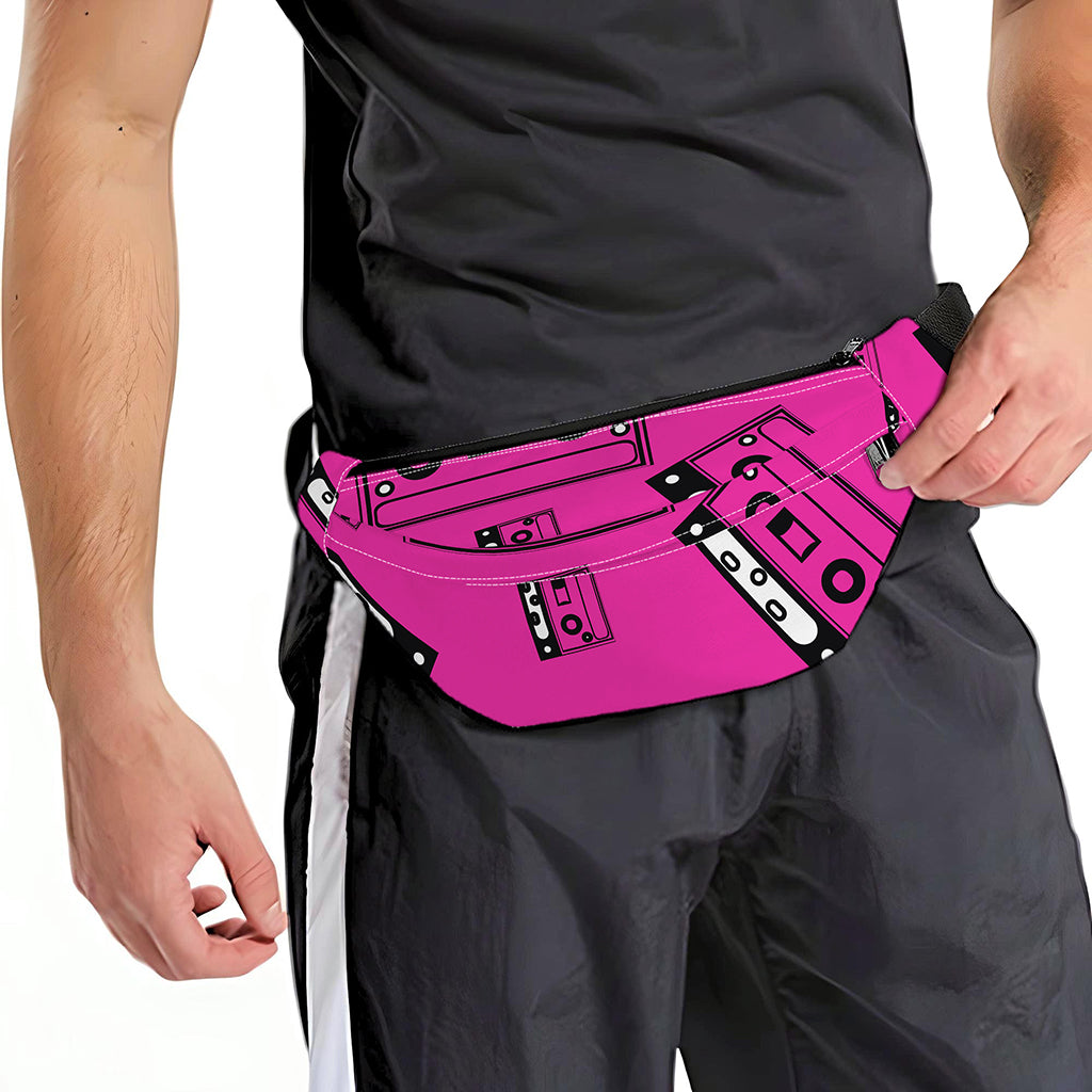 Pink Cassette Tape Pattern Print Fanny Pack
