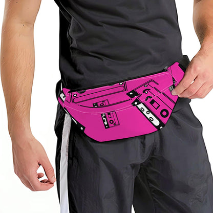 Pink Cassette Tape Pattern Print Fanny Pack