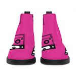 Pink Cassette Tape Pattern Print Flat Ankle Boots