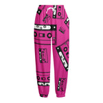 Pink Cassette Tape Pattern Print Fleece Lined Knit Pants