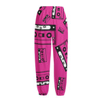 Pink Cassette Tape Pattern Print Fleece Lined Knit Pants