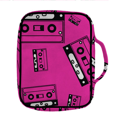 Pink Cassette Tape Pattern Print Front Pocket Bible Bag