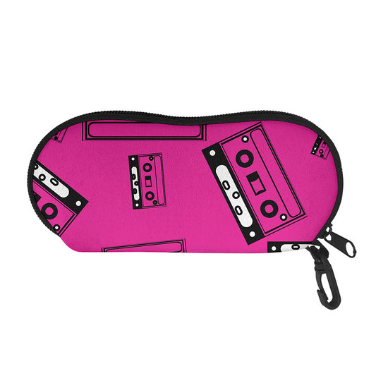 Pink Cassette Tape Pattern Print Glasses Case