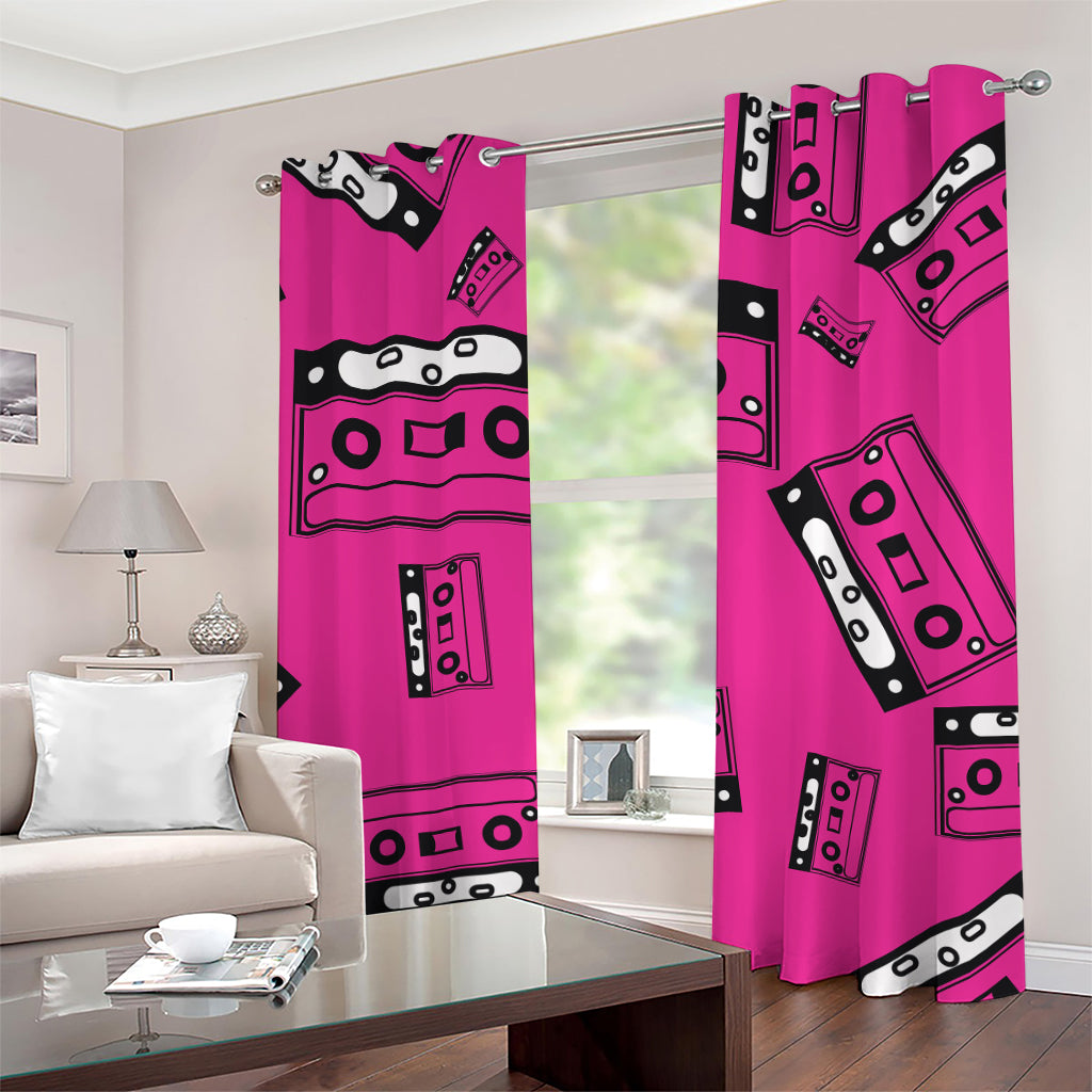 Pink Cassette Tape Pattern Print Grommet Curtains